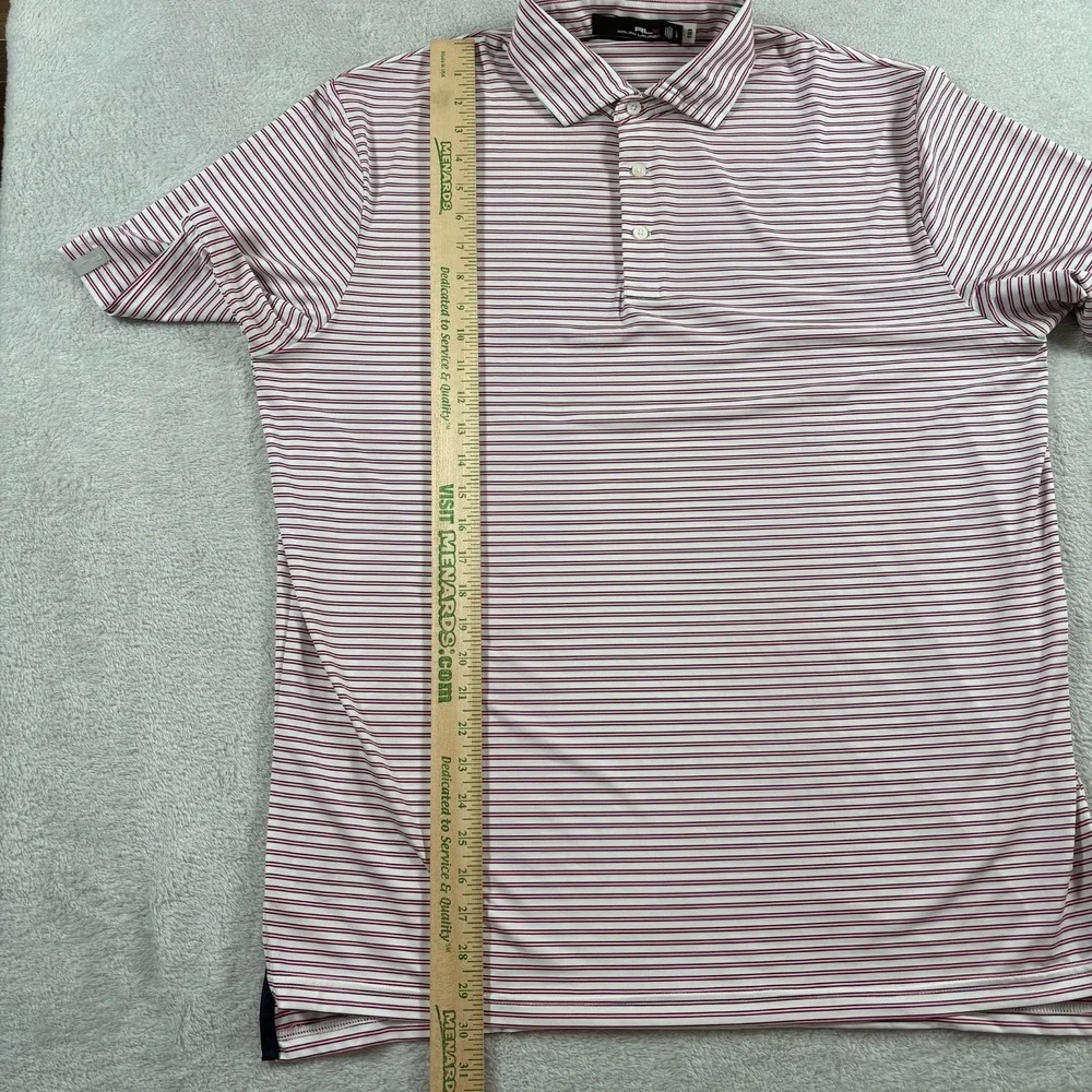 RLX Ralph Lauren Polo Shirt Mens Large Gray Pink Striped High‎ Low Hem Golf